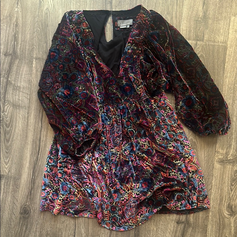 Anthropologie mini long sleeve burnout Velvet Dress floral
